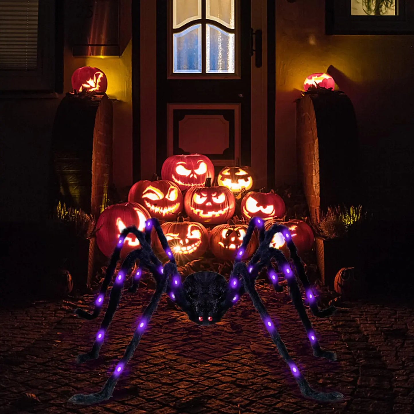 Halloween e Dia da Morte 60 cm Halloween ilumina aranha gigante quintal festa decoração de casa realista adequado LED Halloween aranhas peludas pretas 