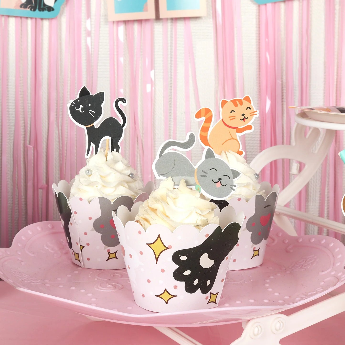Birthday Party 2 Claw Cat Children's Theme Disposable Cutlery Party Favorite Set Cat Cake Wrapping Paper Children's Birthday Party Decoration Cake Top