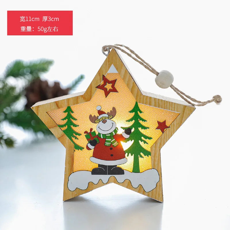 Christmas decoration Wooden luminous pendant Christmas children's small gift Christmas tree decoration pendant