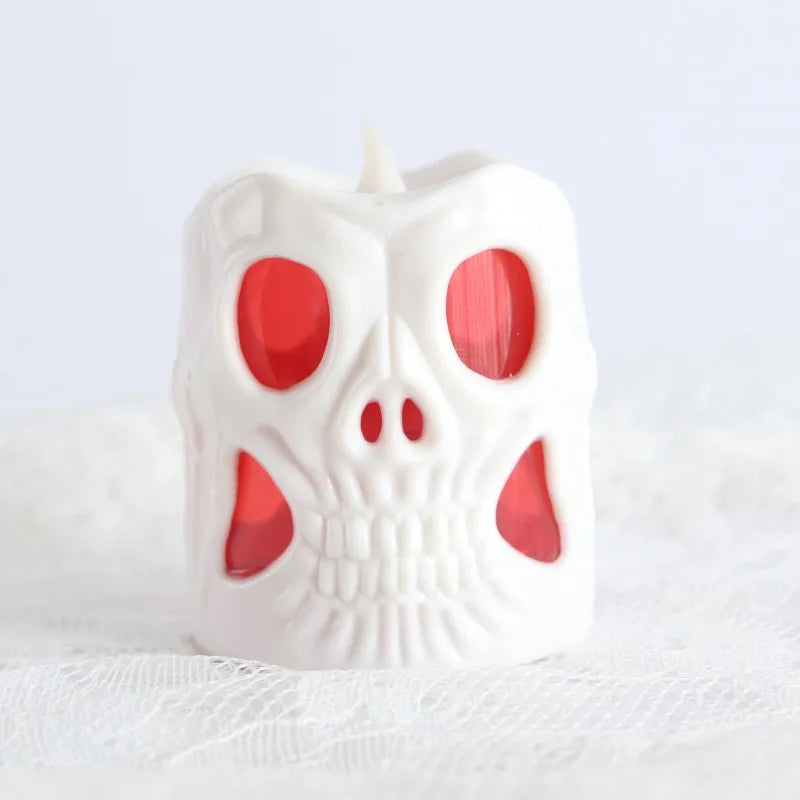 Halloween & Day of the Dead 7 * 5.5cm LED Halloween Ghost Head Lights Flame Less Skull Tea Lights for Halloween Home Party Halloween Skull Candle Lights