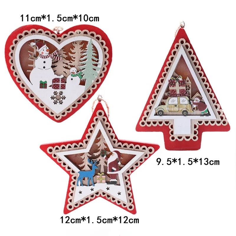 Christmas Tree Light Emitting Diode Light Nutcracker Soldier Hanging Ornament DIY Star/Car Wooden Decoration New Year Christmas Tree Home Decoration