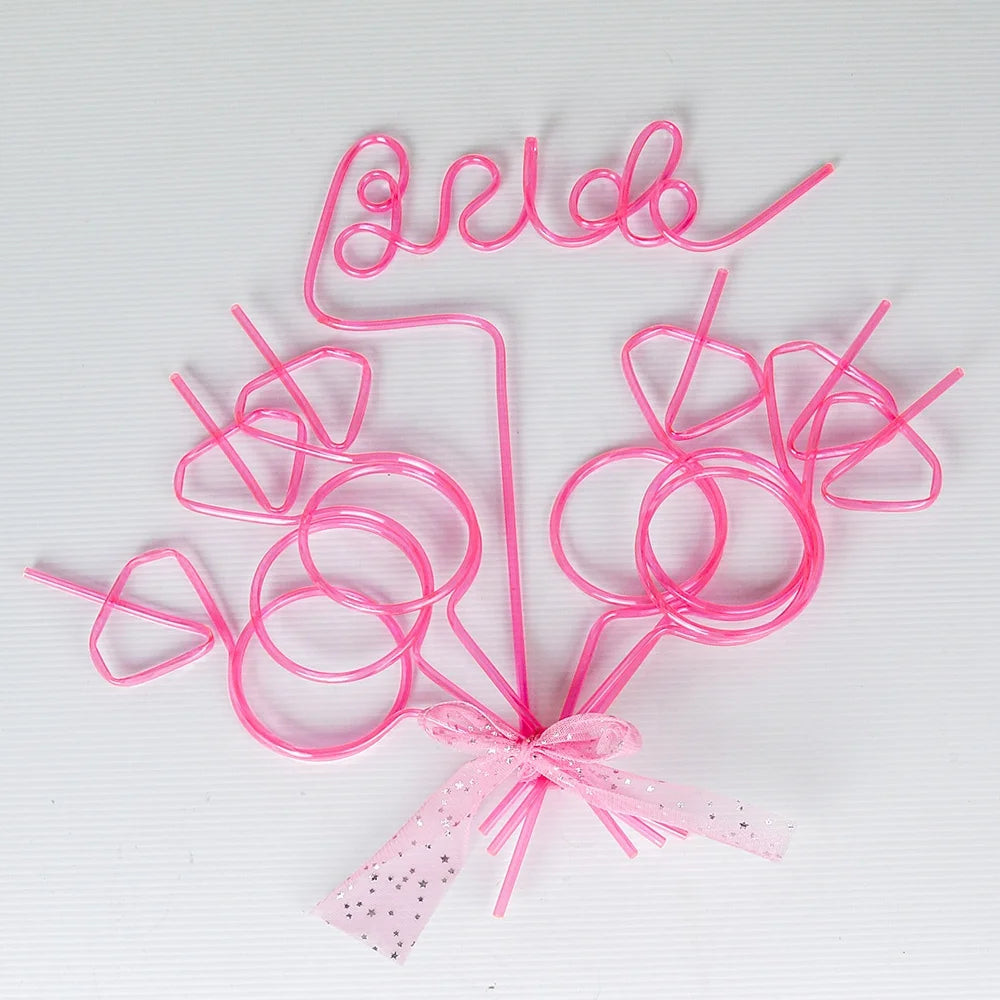 Bachelorette Party Pink Bride Diamond Ring Straw Set Plastic Smoothie Straws Diamond Ring Straws