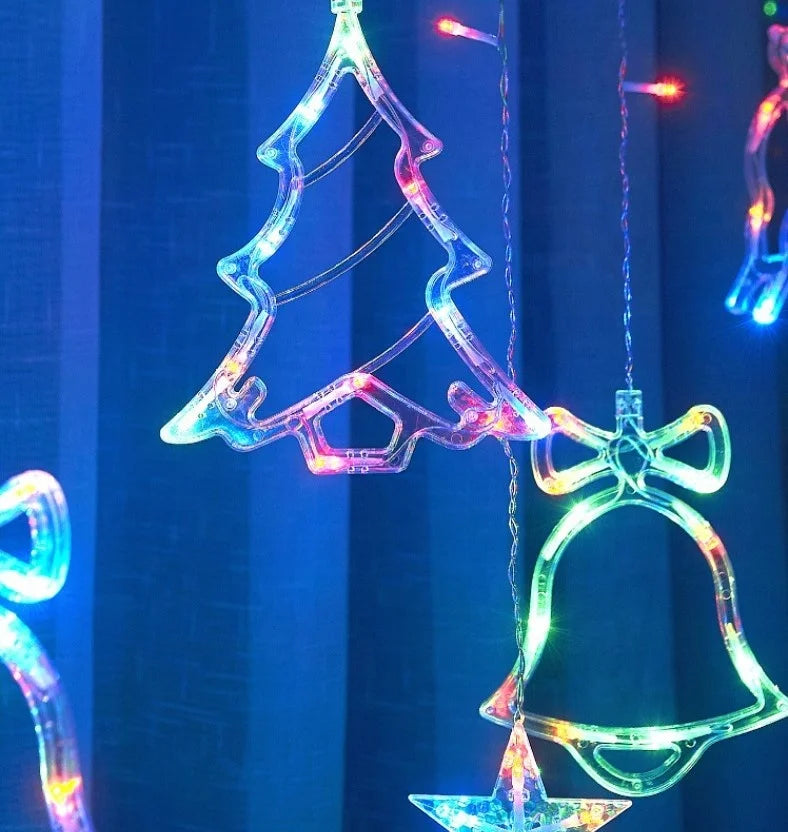 Light Emitting Diode Deer Bell Christmas Tree Curtain String Light Christmas Ornament Home Decoration Christmas Party Curtain String Light 