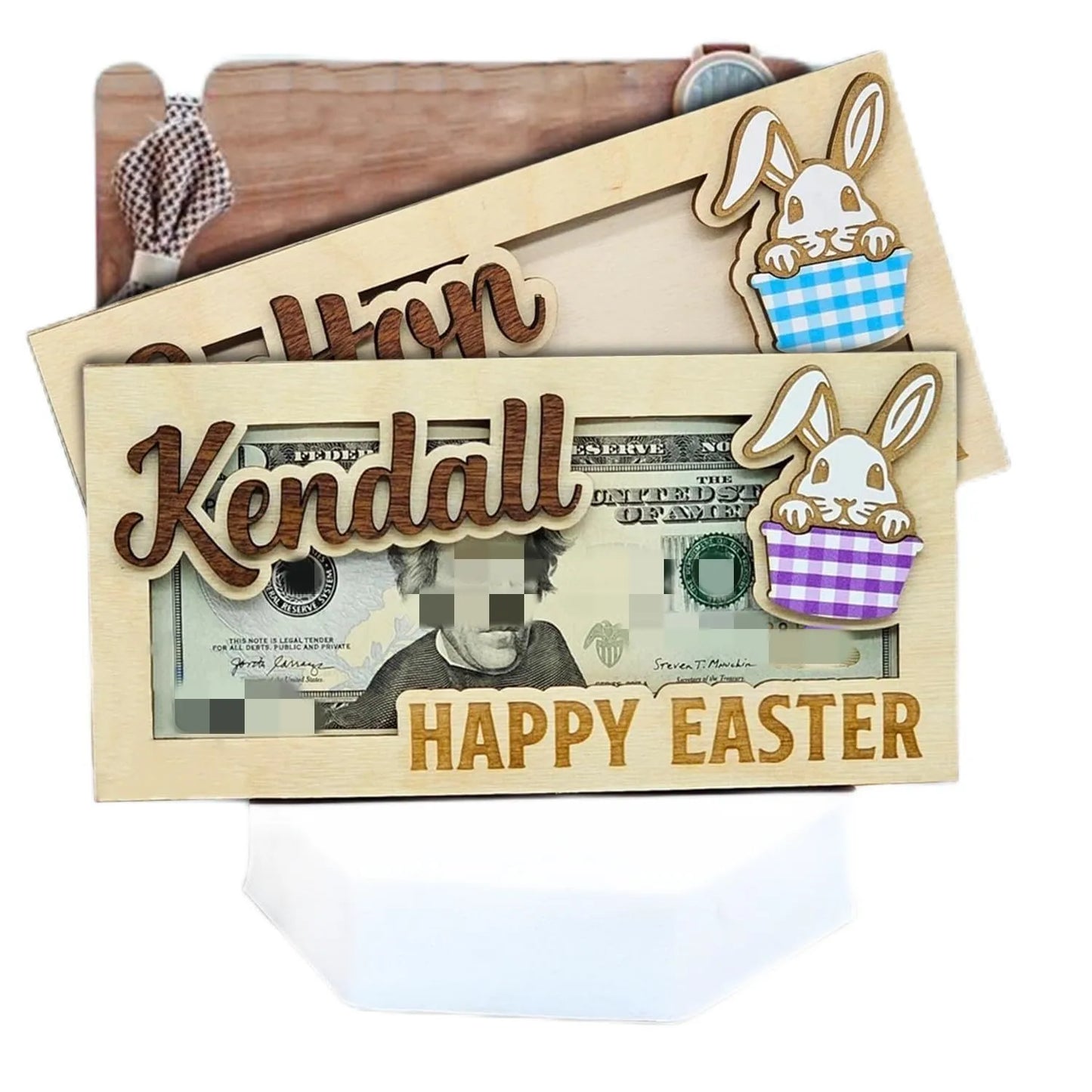 Easter and Thanksgiving 3 Personalized Wooden Money Rabbit Holder Easter Basket Stuffed Gift Teen Rabbit Basket Easter Name Tag Easter Wallet