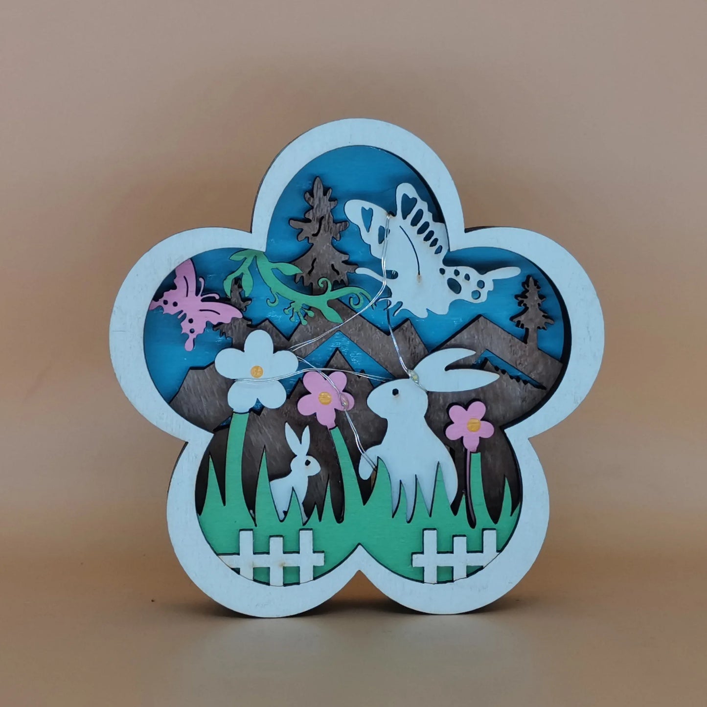 Easter and Thanksgiving 3 Wooden Crafts Floral Lighting Creative Home LED Lights Pop It Easter Bunny Ornaments Easter Bunny Peep