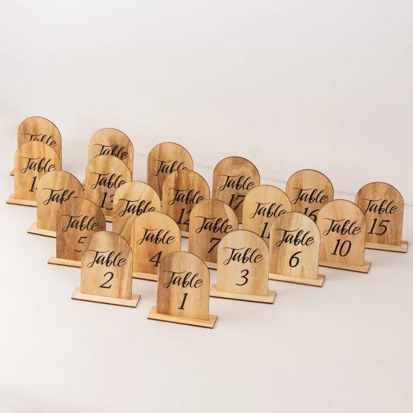 1 Wedding party, wooden table number Natural rustic wooden arched table number Custom table number with removable base