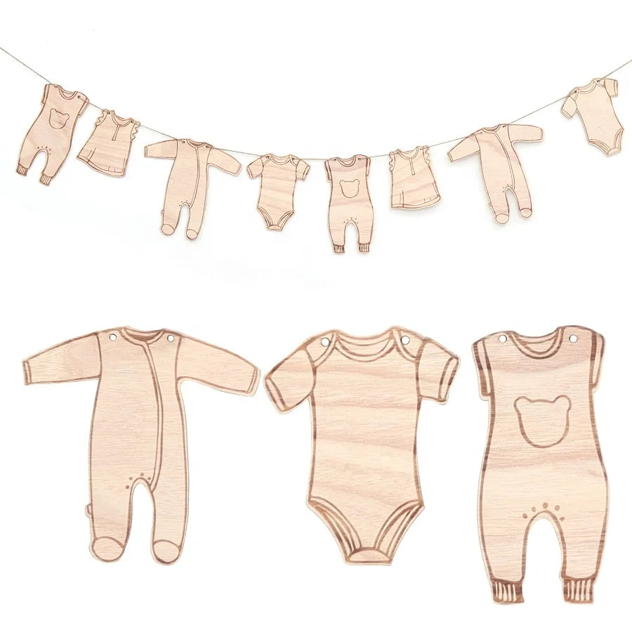 生日派对定制男女通用胶合板派对花环aqiqah装饰婴儿淋浴彩旗紧身衣横幅婴儿淋浴彩旗装饰