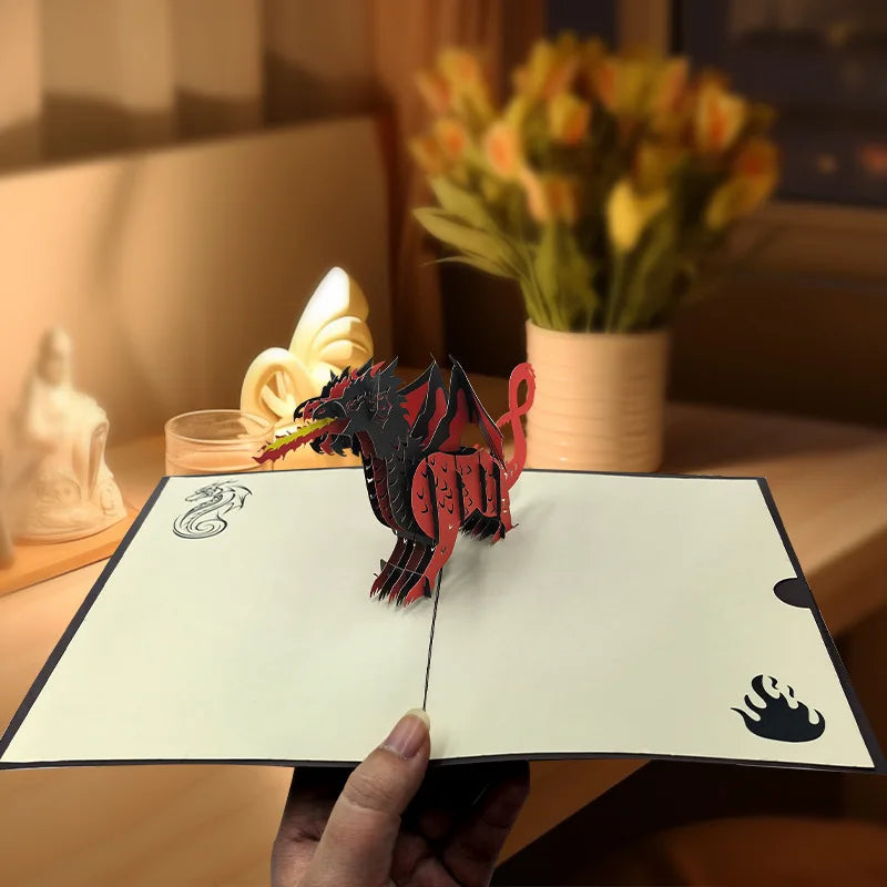 Birthday Party Creative 3D Dragon Paper Sculpture Card Laser Cut Pop-Up Birthday Card