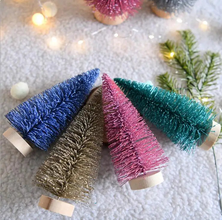 Christmas Mini Sisal Tree for Craft Bottle Brush Pine Tree for Christmas Village Artificial Snow Frost Tree
