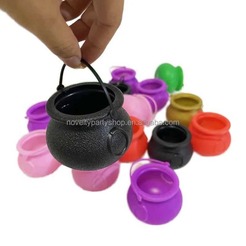 Halloween & Death Day Novelty Mini Colorful Halloween Cauldron Plastic Cauldron Portable Witch Cauldron with Handle
