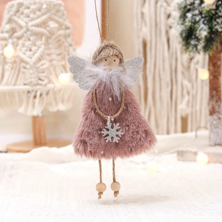 Christmas plush doll with wings heart snow necklace different styles colorful fairy doll with Christmas decoration