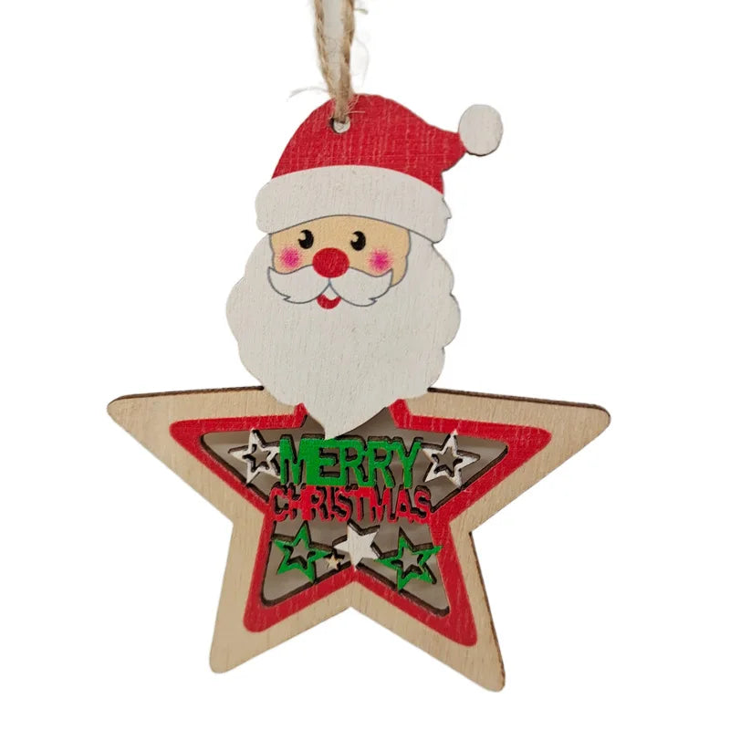 New Wooden Christmas Tree Snowman Santa Elk Hollow Pendant DIY Painted Christmas Wooden Ornament
