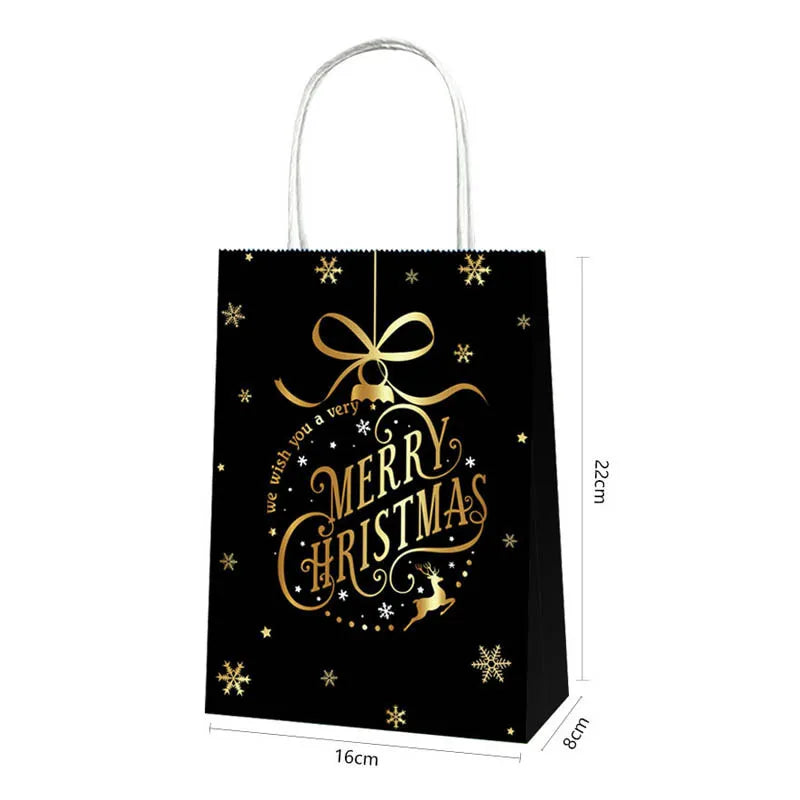 Black bronzing square bottom shopping bag Christmas themed party gift supplies Santa elk kraft paper gift bag