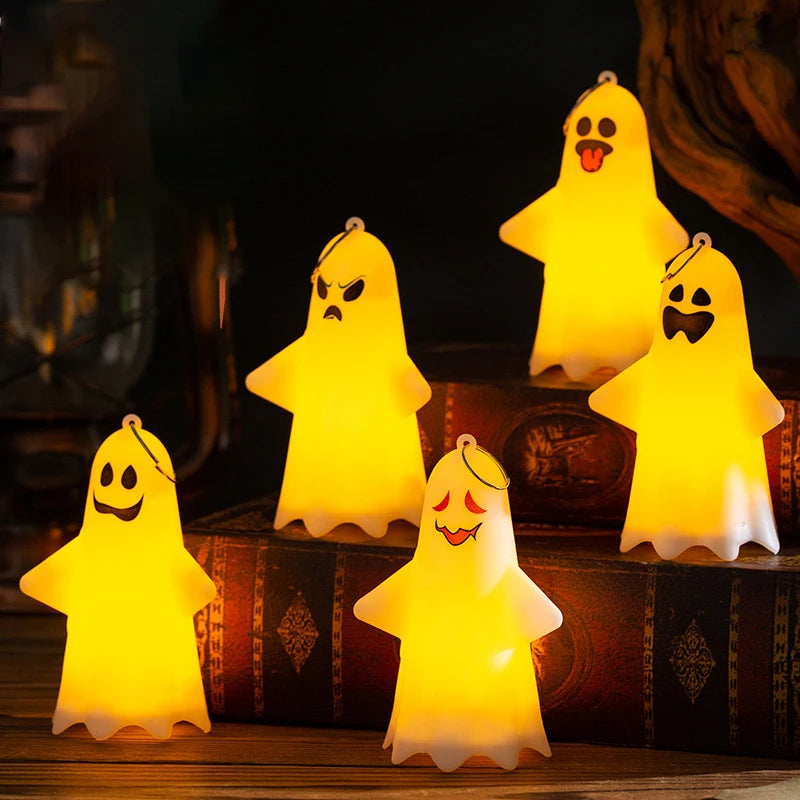 Decorações de Halloween e Dia dos Mortos 5 peças Pequena Expressão Abóbora Fantasma Festa Portátil Pendurado Fivela Bateria Luz Diodo Emissor de Luz 