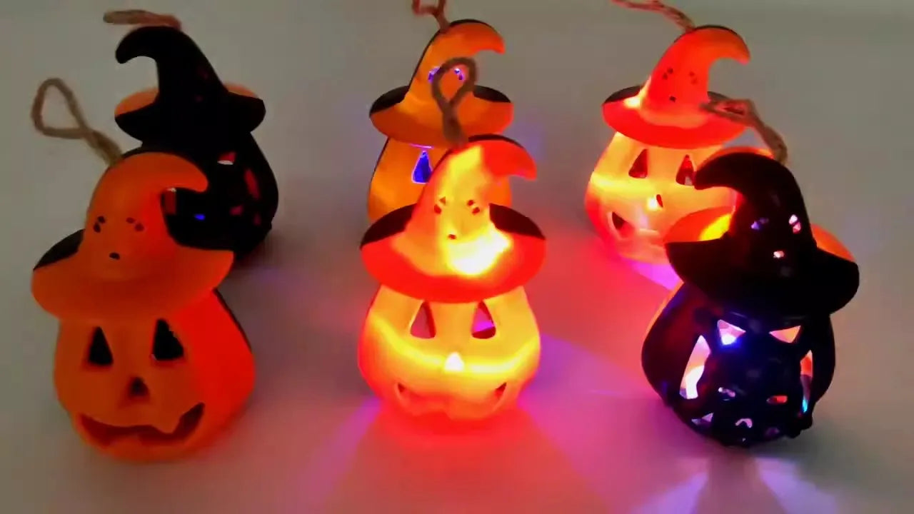 Halloween & Day of the Dead 12 * 8cm Flash LED Halloween Party Tree Decoration Scary Jack-O-Lantern Flickering Hanging Halloween Double Color Pumpkin Lanterns