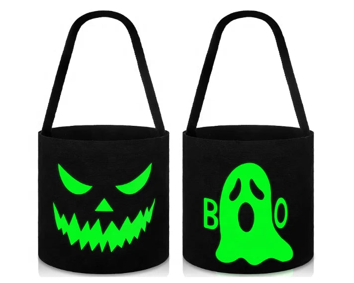 Halloween & Death Day Foldable Kids Fluorescent Party Basket Trick Gift Luminous Black Candy Tote Bag