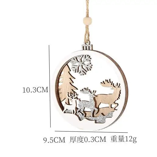 Personalized Design Round Plywood Christmas Day Souvenir Decoration Hollow Elk Kim Cong Powder Christmas Tree Pendant