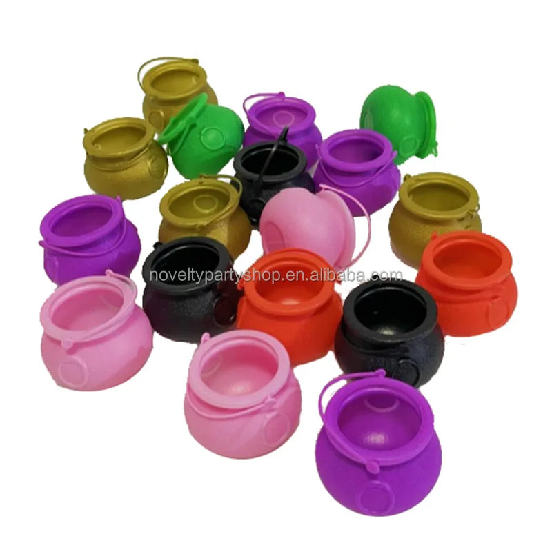 Halloween & Death Day Novelty Mini Colorful Halloween Cauldron Plastic Cauldron Portable Witch Cauldron with Handle