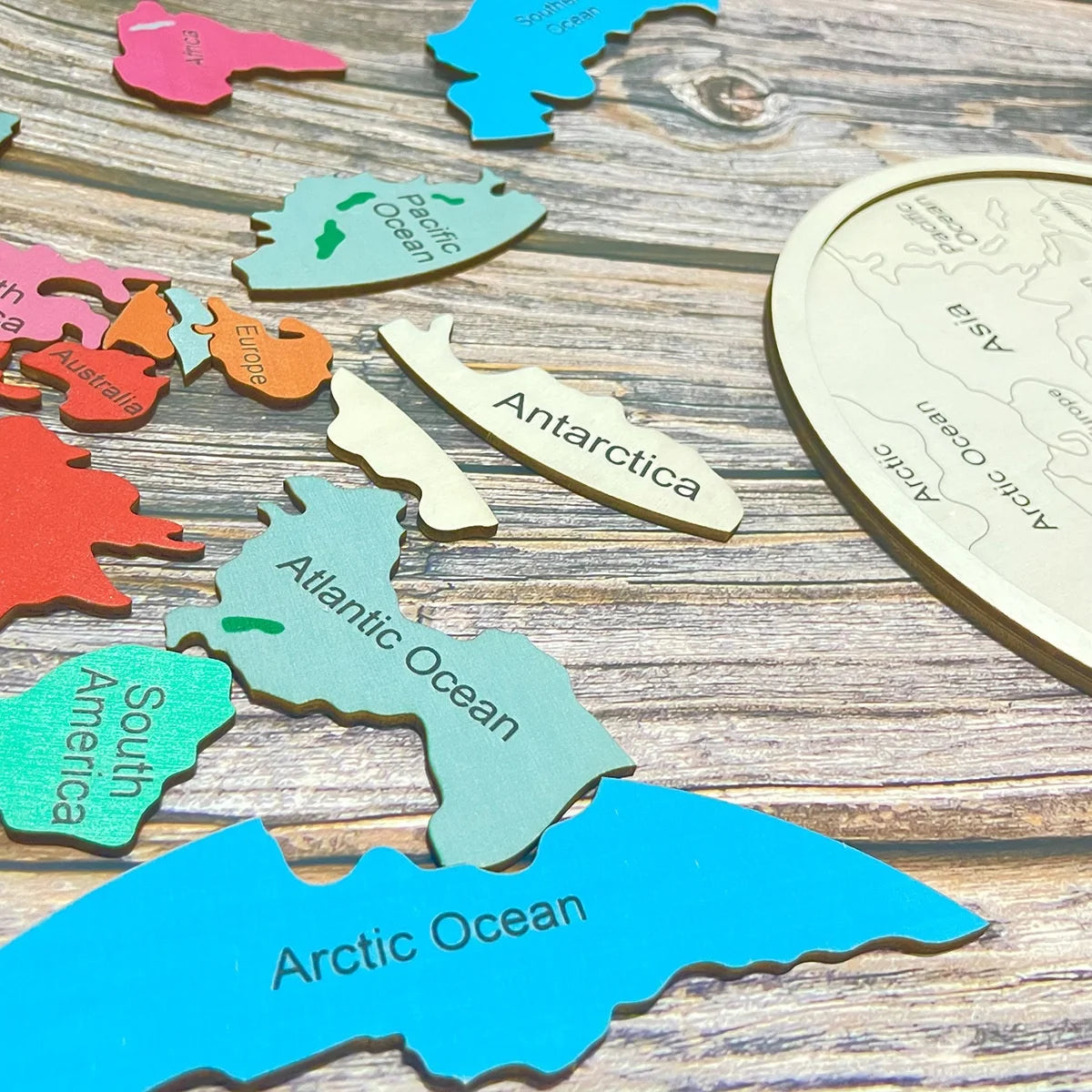 Wooden Crafts, Wooden Geography Puzzles Seven Continents Puzzles Montessori Toys