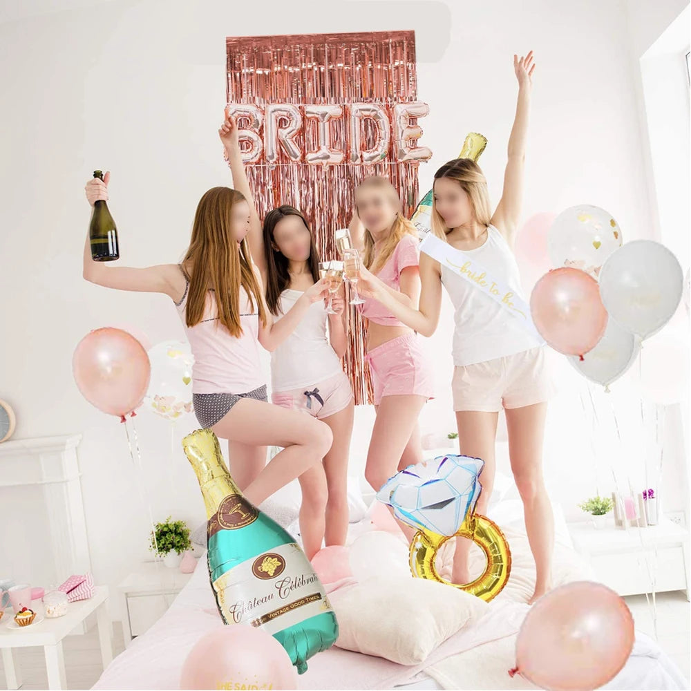 Bachelorette Party 1 Bridal Shower Rose Gold Party Decoration Rose Gold Curtains Bridal Window Sash Balloons Gold Confetti Bachelorette Party Decoration Kit