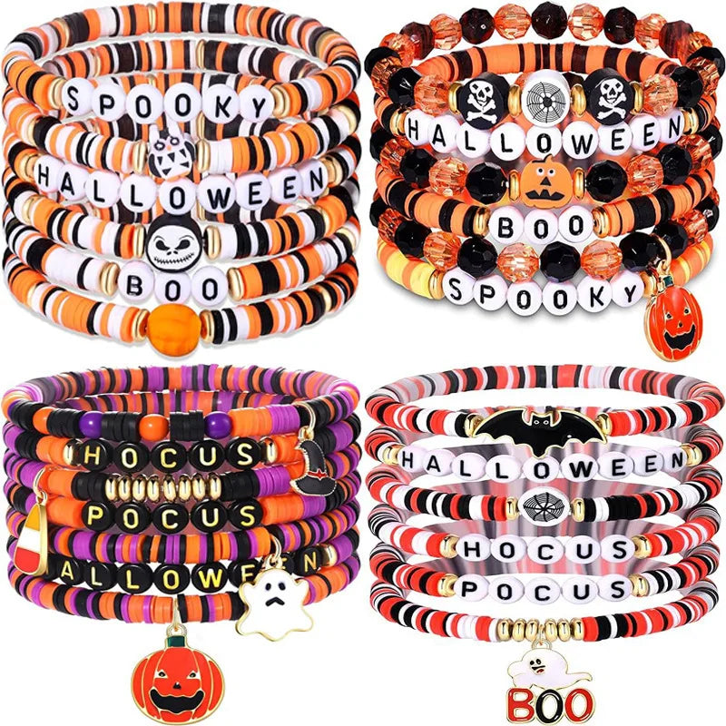 Halloween & Death Day Pafu Halloween Bracelet Ornaments Custom DIY Beads Bohemian Layered Bracelet Set Friendship Bracelet Girls & Girls Gifts