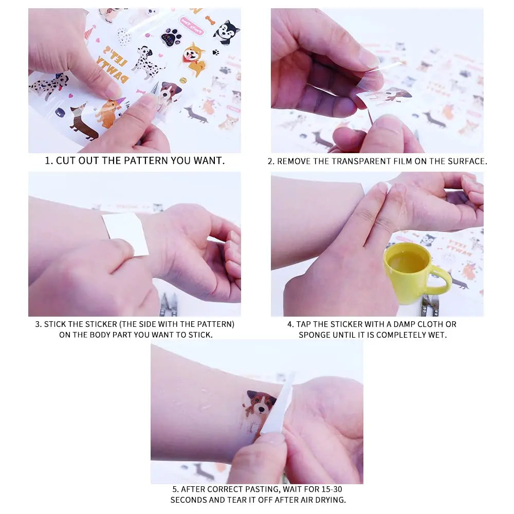 Birthday Party Cute Dog Temporary Tattoo - 66 Flash Style Puppy Birthday Party Supplies Woof Party Stickers Tattoo