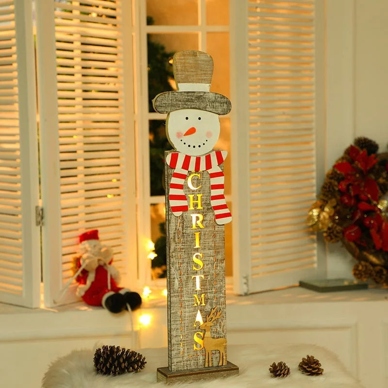 Christmas Light Ornament Christmas Wooden Santa Claus Snowman Elk Night Light Christmas Wooden Glow Decoration