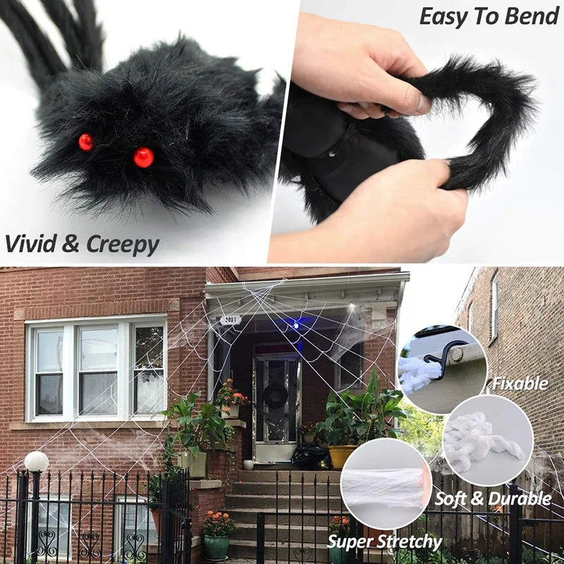 Halloween & Day of the Dead New Spider Web Triangle Web Simulation Oversized Plush Spider Ghost Festival Outdoor Decoration Props