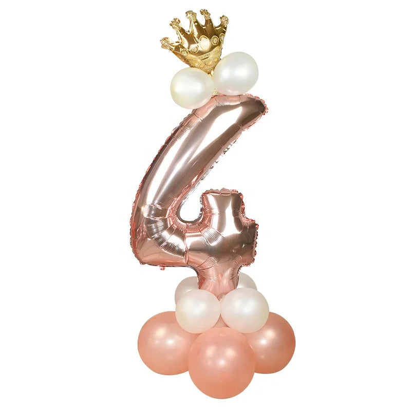 Birthday Party 2 Rose Gold Princess Prince Crown Flower Foil Balloon Wedding Baby Shower Birthday Party Decoration