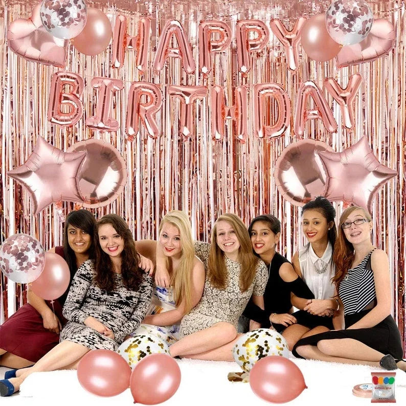 Birthday Party 2 Rose Gold Happy Birthday Foil Balloon Happy Birthday Party Decoration Set
