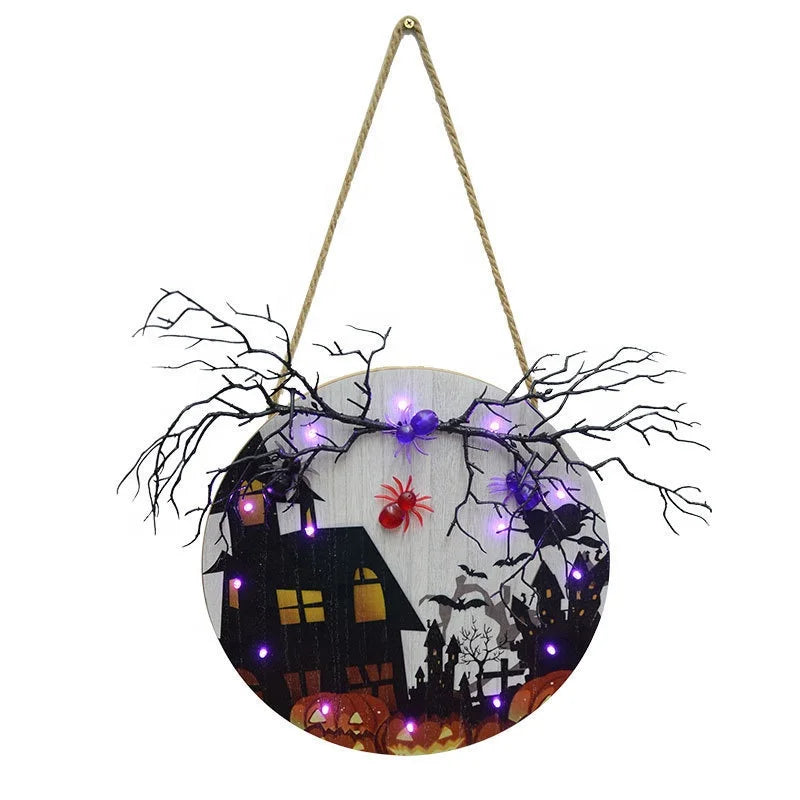 Wooden Crafts, Halloween Folk Art Hanging Signs Front Castle Haunted House Door Decorations Light Farmhouse Style Festive Hanging Decorations Halloween