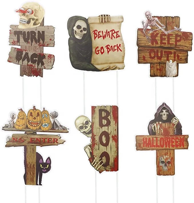 Halloween & Death Day Road Signs Custom Outdoor Decorations Bloody Horror Rippled Yard Signs Ghost Warning Pile Halloween Decorations
