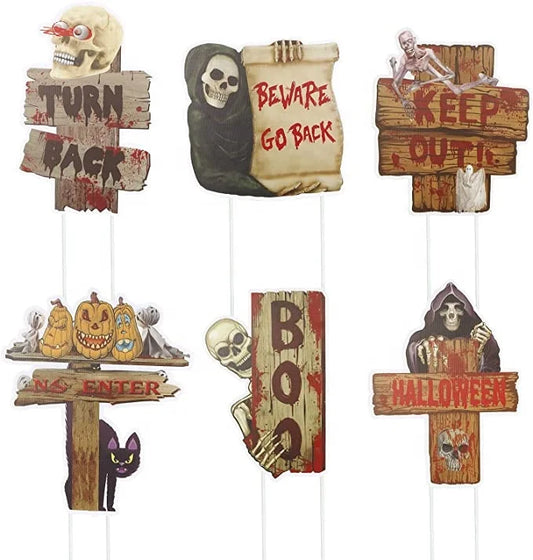 Halloween & Death Day Road Signs Custom Outdoor Decorations Bloody Horror Rippled Yard Signs Ghost Warning Pile Halloween Decorations
