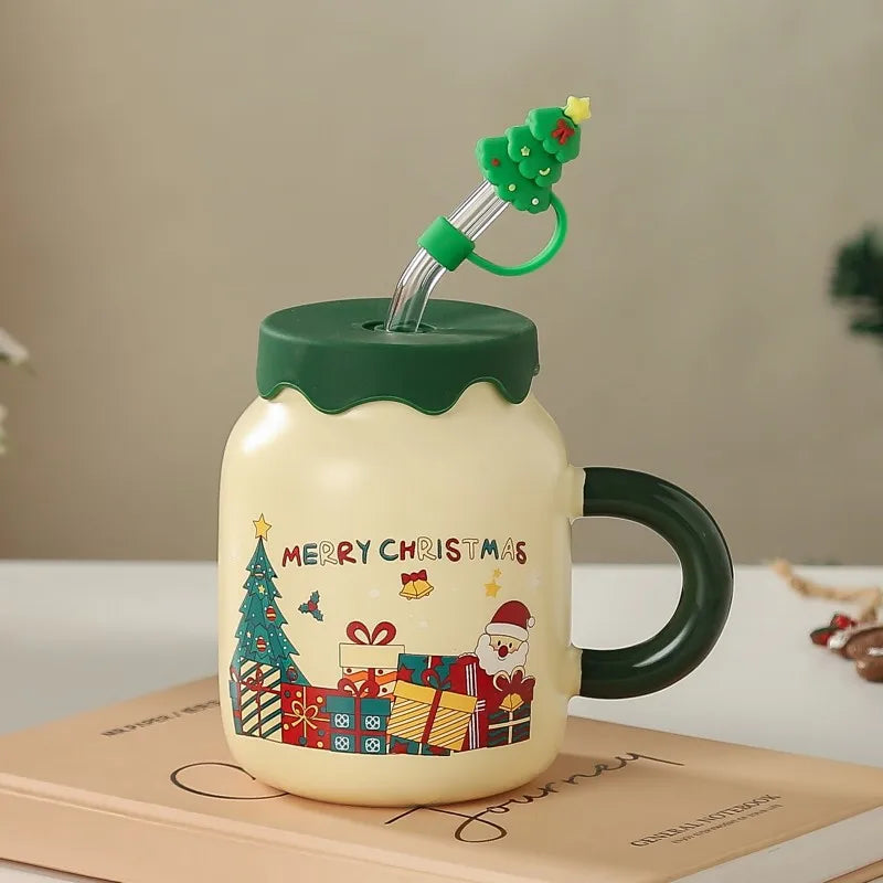 Coffee Cup 2025 New Christmas Coffee Cup and Straw Gift Box Set Wedding Christmas Gift Cute Ceramic Santa Coffee Cup