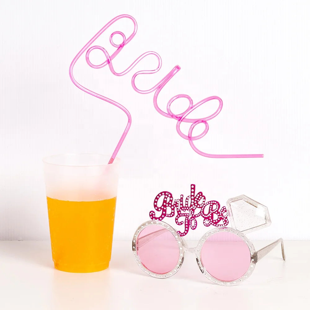 Bachelorette Party 1 Heart Shaped Sunglasses Bridal Straw and Heart Shaped Frameless Sunglasses Pink Transparent Frameless Glasses