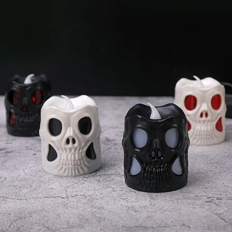 Halloween & Day of the Dead 7 * 5.5cm LED Halloween Ghost Head Lights Flame Less Skull Tea Lights for Halloween Home Party Halloween Skull Candle Lights