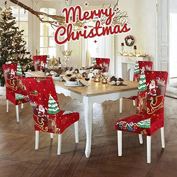 4-Piece Christmas Chair Cover Elastic Christmas Restaurant Chair Protector Sofa Cover Spandex Christmas Holiday Chair Cover
