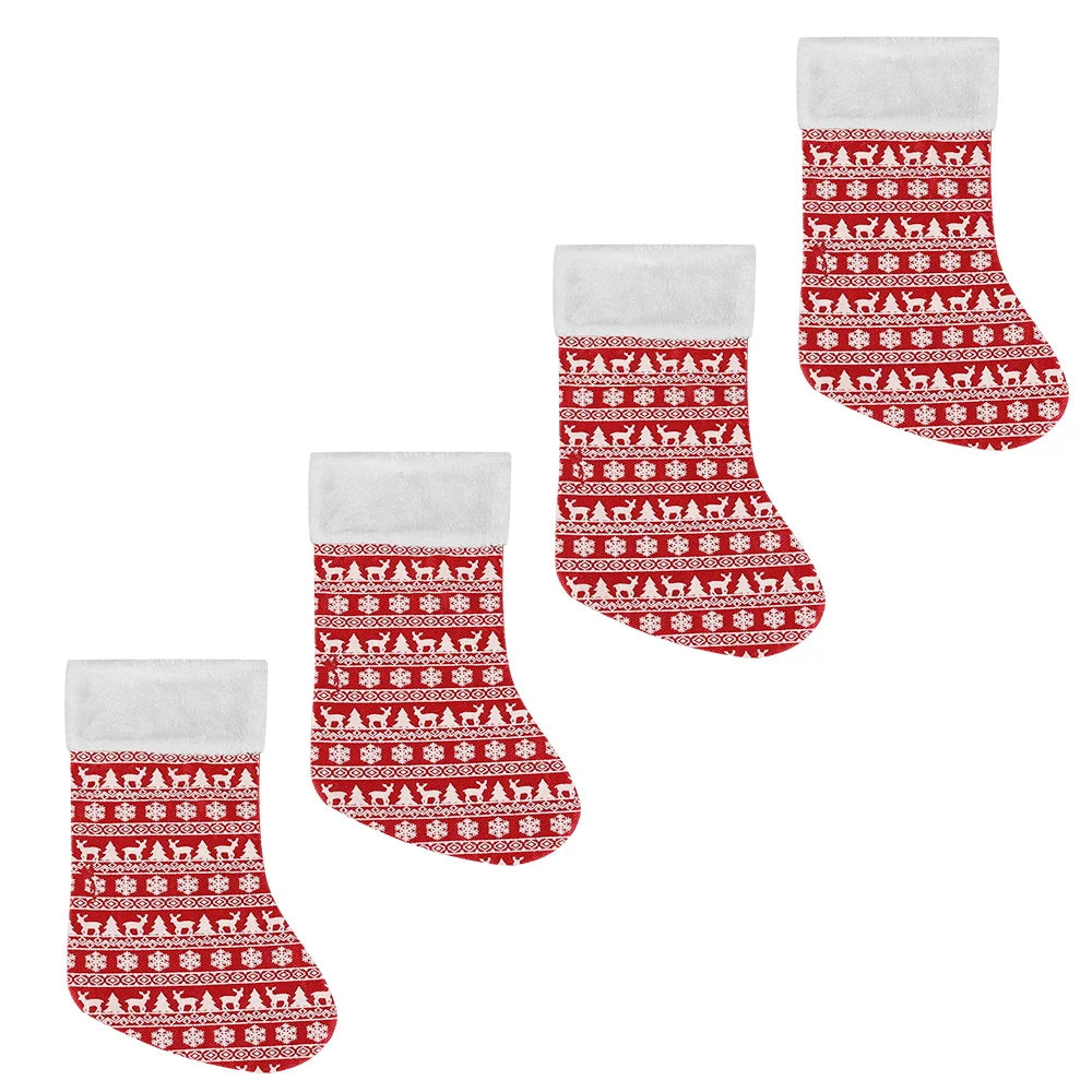 BSCI Classic Stockings Christmas New Year Party Socks Plush Cuffs Gold Reindeer Snowflake Christmas Tree Striped Christmas Socks