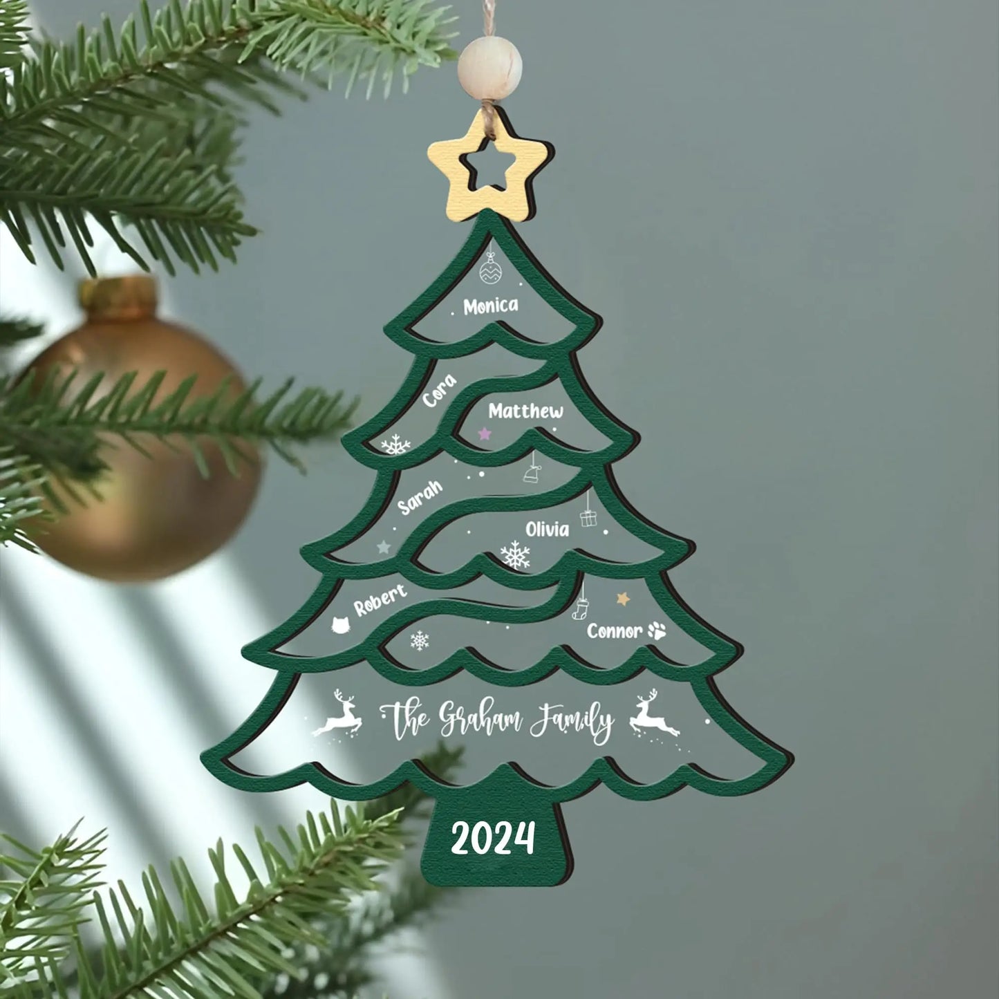 3-12 members personalized Christmas surname tree decorations wooden acrylic Merry Christmas decorations custom Christmas tree decorations