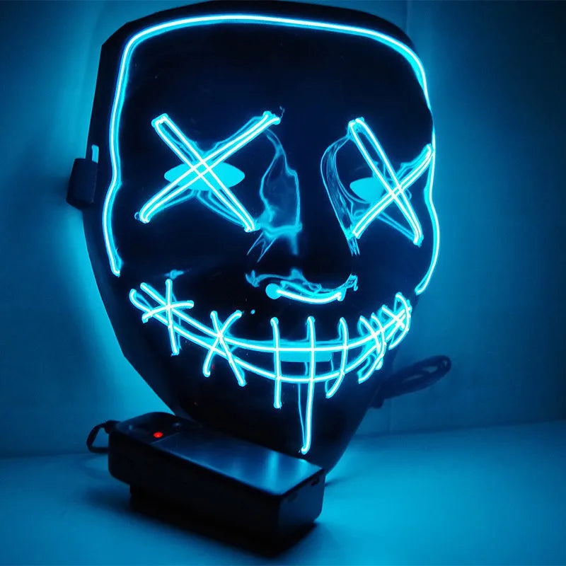 Halloween & Death Day Light Up Vendetta Neon Halloween Carnival Bar Night Party Light Emitting Diode Strips Scary Mysterious Killer Halloween Light Emitting Diode Clown Mask