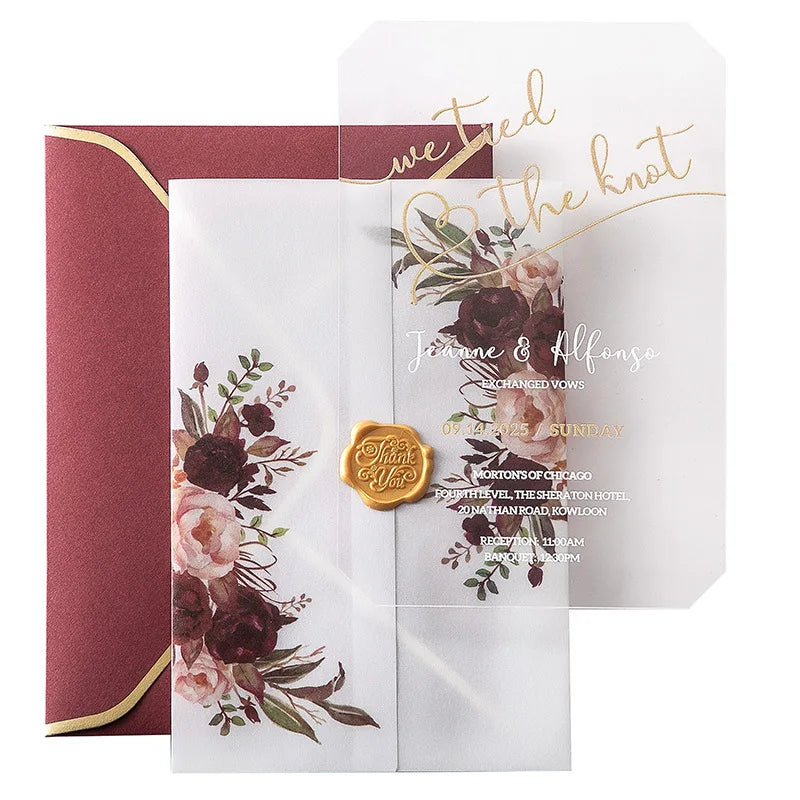 1 Wedding Party 17 * 12 * 0.2 cm Personalized Hot Pick Beautiful Gold Stamped Envlope UV Printing Transparent Acrylic Weeding Invitation Card