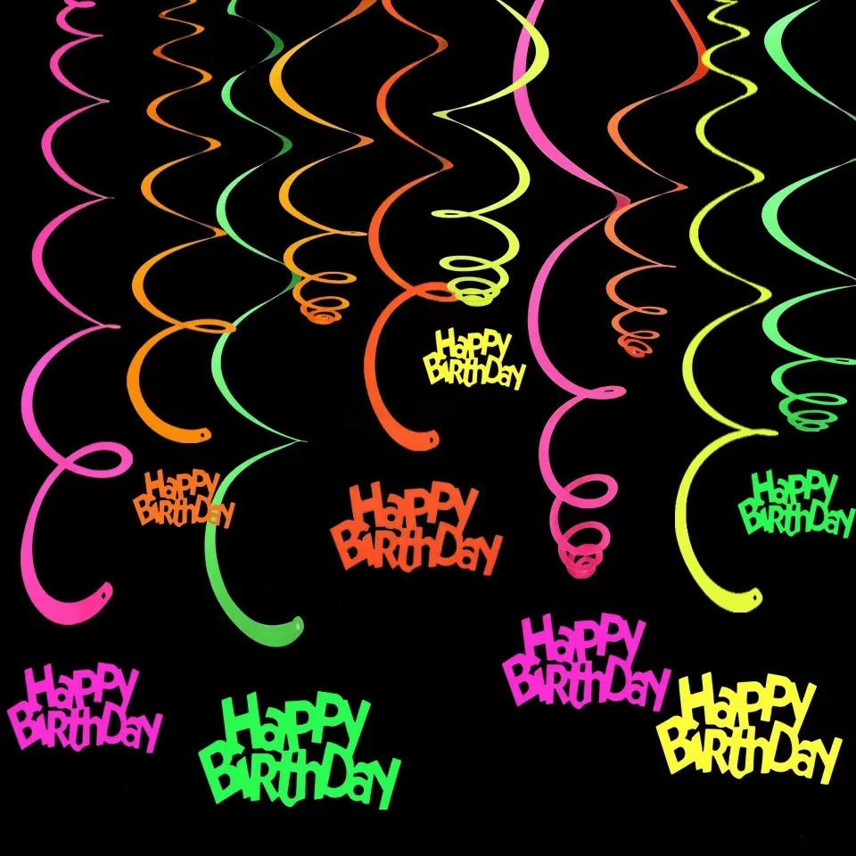 Birthday Party 2 Let's Glow UV Reaction Glow Party Supplies Neon Party Decorations Glow in the Dark Party Supplies Hanging Swirls