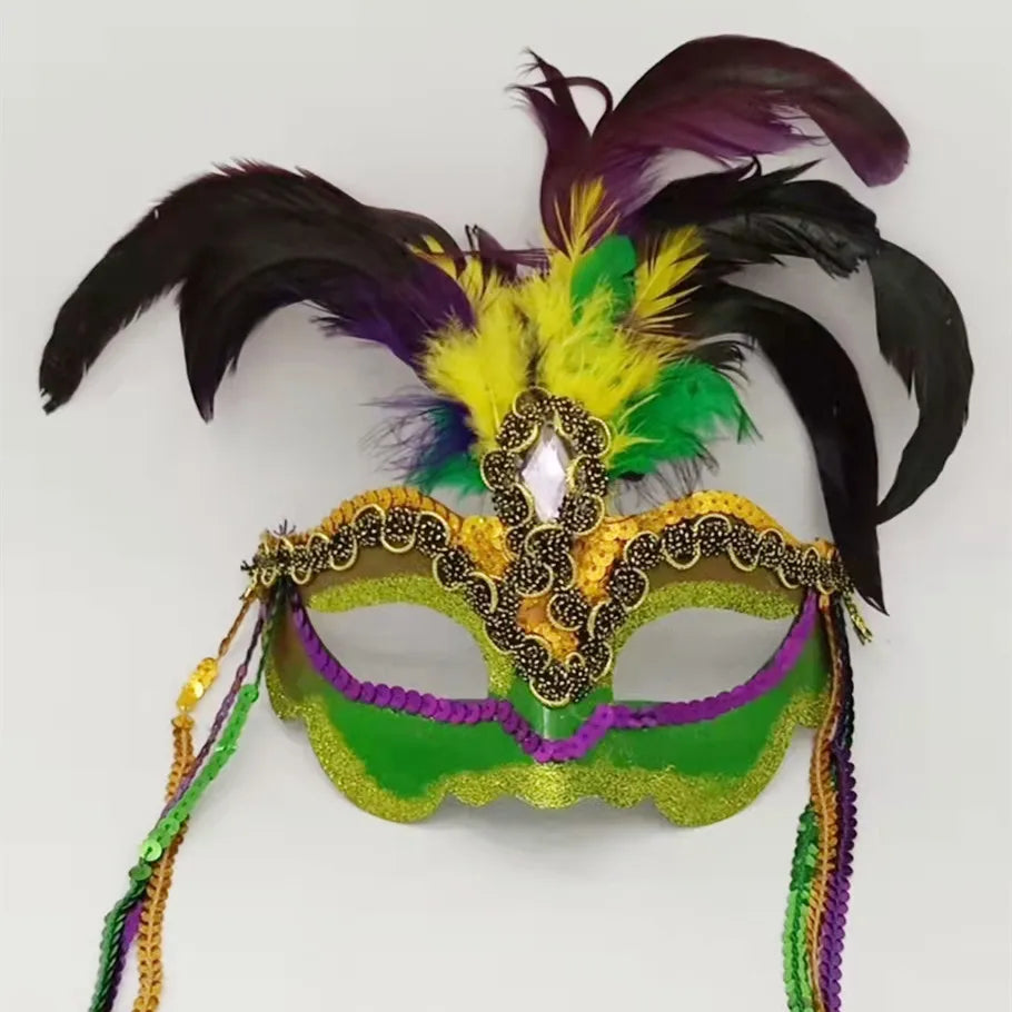 Carnaval Hot Sale Feather Painting Dusting Gold Green Purple Fringed Mask Carnival Party Carnival Mask