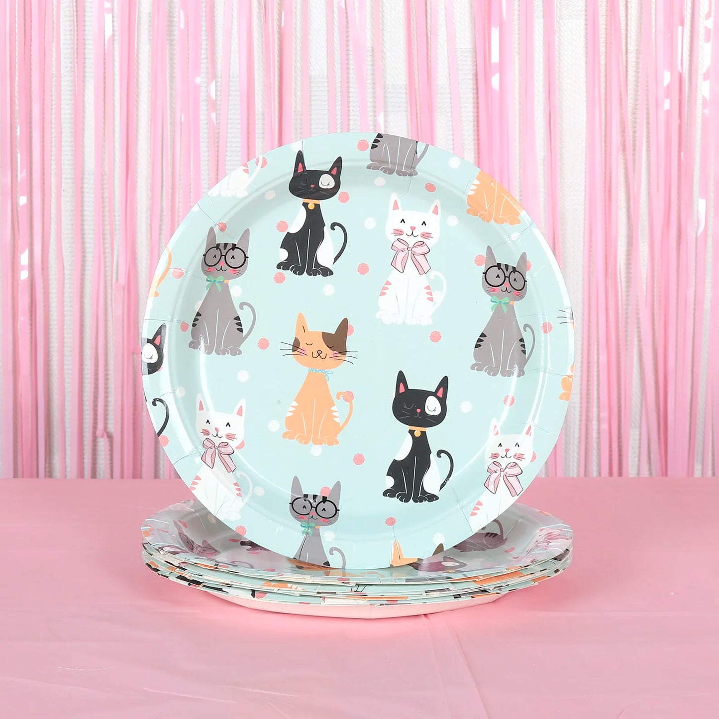 Festa de aniversário 2 patas gato menina crianças tema talheres descartáveis ​​festa favorito conjunto almoço toalha gato aniversário ornamento 