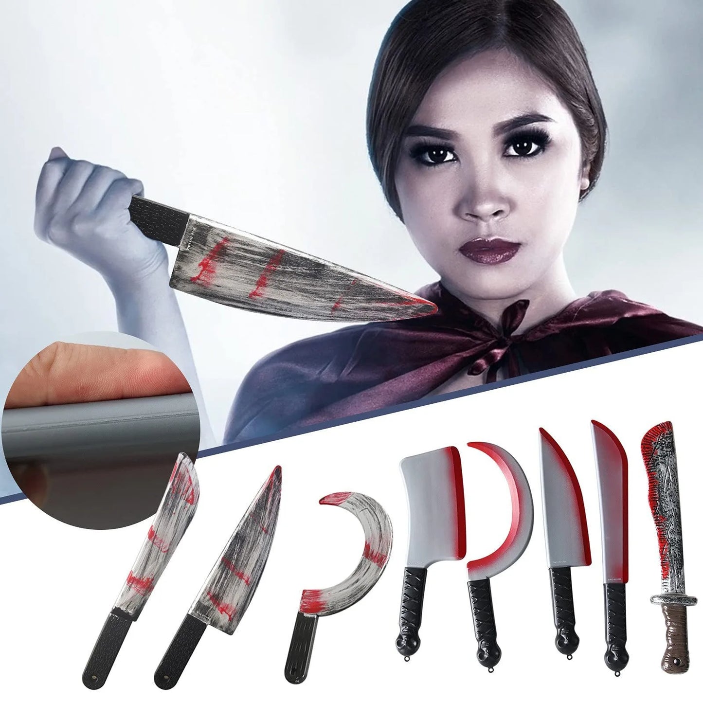 Halloween & Day of the Dead Halloween Blood Knife Ghost Party Props Realistic Cosplay Supply Plastic Simulation Kitchen Knife Halloween Long Knife