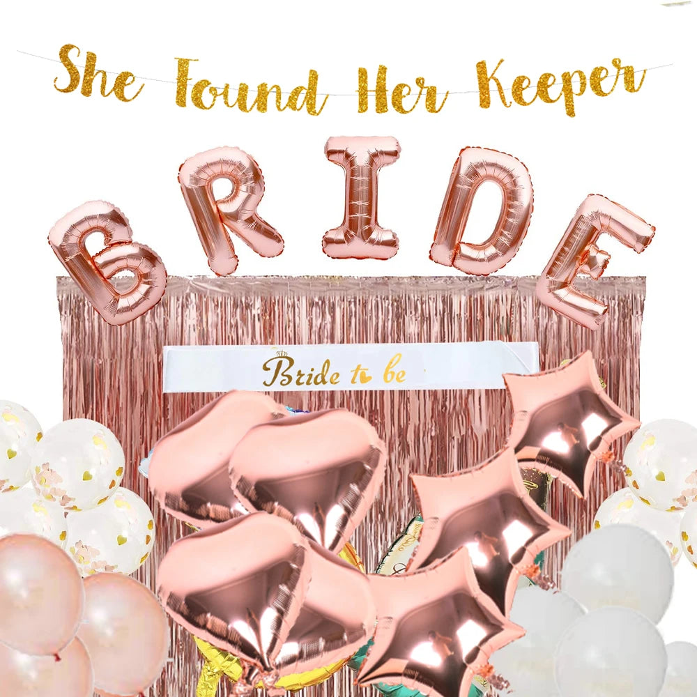 Bachelorette Party 1 Bridal Shower Rose Gold Party Decoration Rose Gold Curtains Bridal Window Sash Balloons Gold Confetti Bachelorette Party Decoration Kit