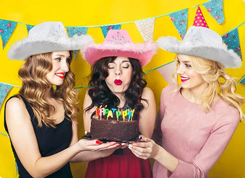 Wholesale 3pcs Hot Pink Halloween Costume Set Pink Felt Cowboy Hat with Headgear and Feather Headscarf Sunglasses