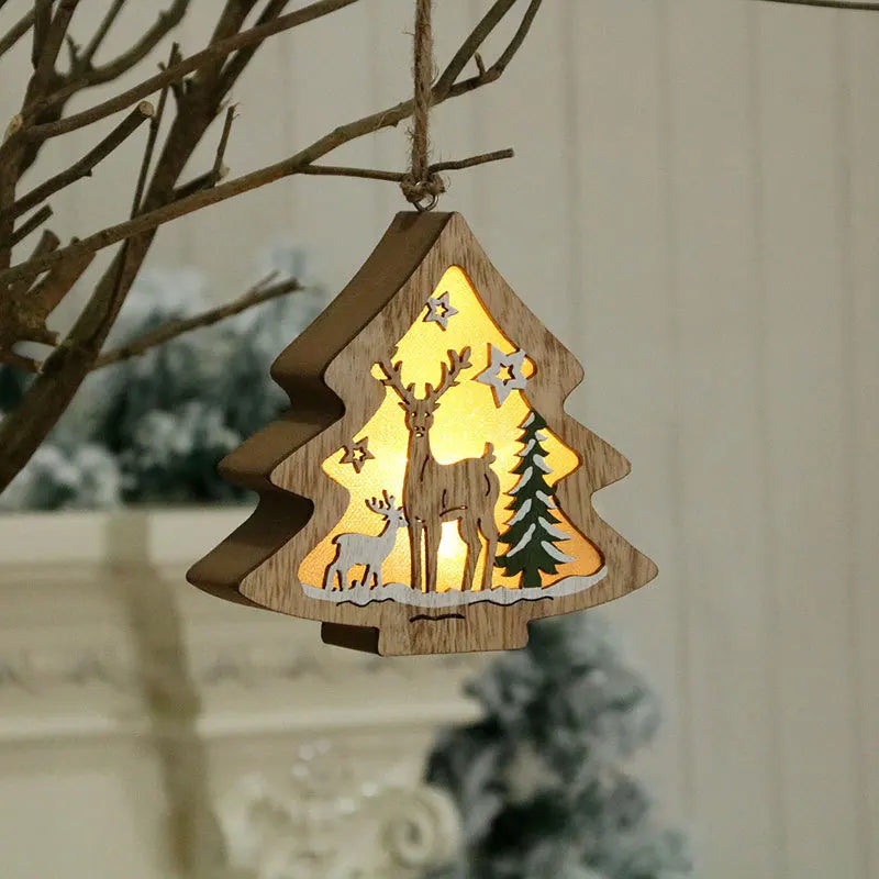 2020 new arrival Christmas decoration wooden luminous pendant Christmas children's small gifts Christmas tree decoration pendant 