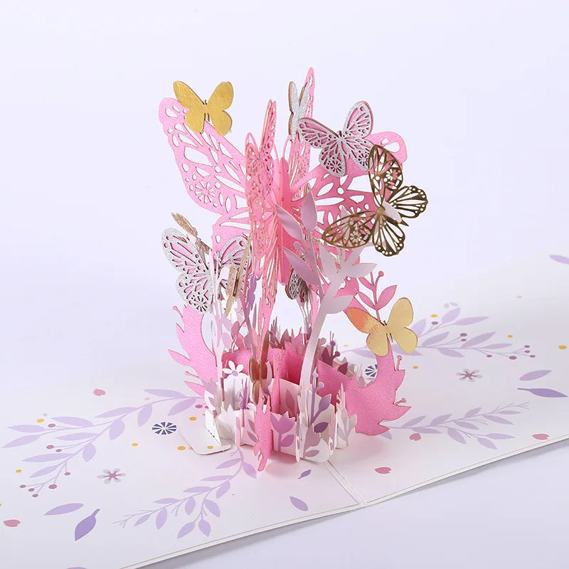 1 Wedding party, Valentine's Day graduation anniversary 3D flying butterfly card thinking you pink purple butterfly pop-up card