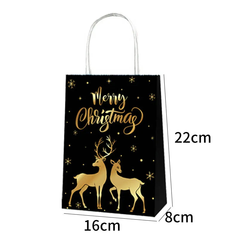 Black bronzing square bottom shopping bag Christmas themed party gift supplies Santa elk kraft paper gift bag